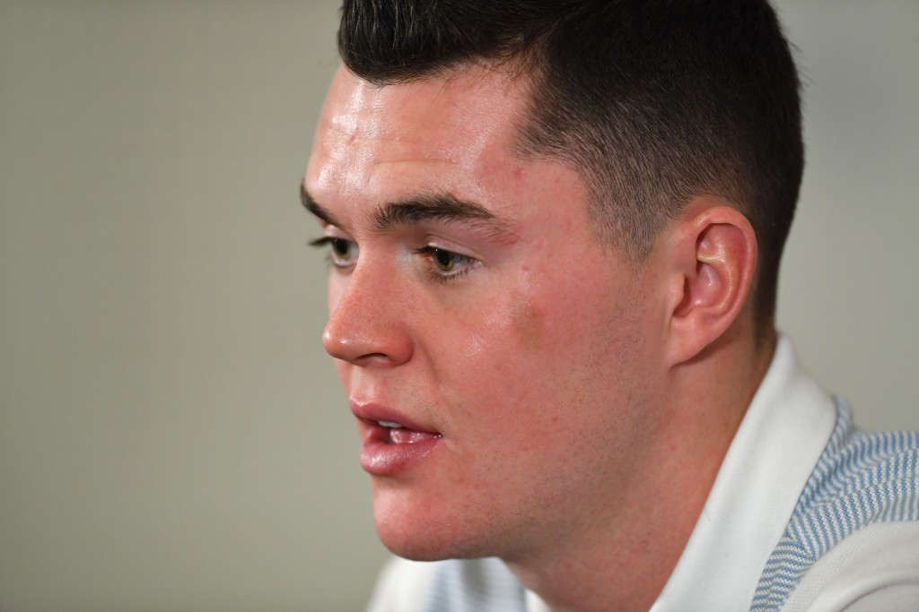 BURTON-UPON-TRENT, ENGLAND - NOVEMBER 08: Michael Keane speaks during an England press conference at St Georges Park on November 8, 2016 in Burton-upon-Trent, England. England are due to face Scotland in a World Cup qualifier on November 11 at Wembley. (Photo by Laurence Griffiths/Getty Images)