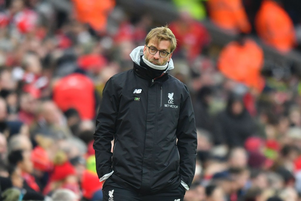 Liverpool's German manager Jurgen Klopp gestures on the touchline during the English Premier League football match between Liverpool and Swansea City at Anfield in Liverpool, north west England on January 21, 2017. / AFP / Anthony DEVLIN / RESTRICTED TO EDITORIAL USE. No use with unauthorized audio, video, data, fixture lists, club/league logos or 'live' services. Online in-match use limited to 75 images, no video emulation. No use in betting, games or single club/league/player publications. / (Photo credit should read ANTHONY DEVLIN/AFP/Getty Images)