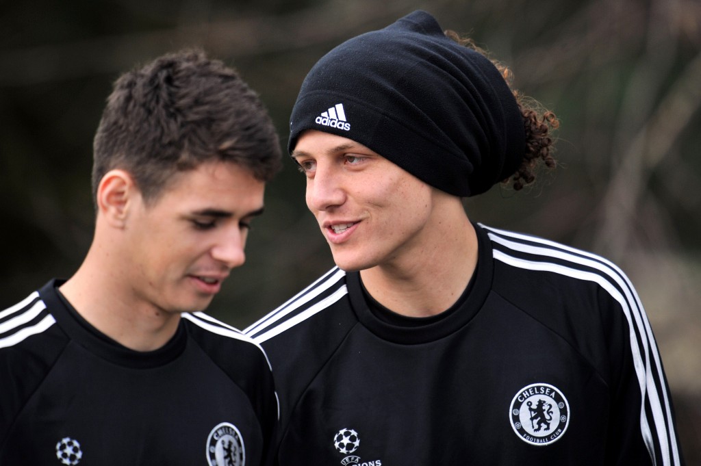 Goodbye old friend - David Luiz has wished good luck to Oscar as he joins Shanghai SIPG. (Photo by Glyn Kirk/AFP/Getty Images)