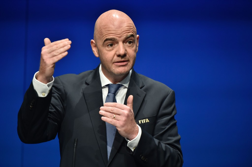 International Federation of Association Football (FIFA) President Gianni Infantino gestures while speaking during a press briefing closing a meeting of the FIFA executive council on January 10, 2017 at FIFA headquarters in Zurich. FIFA's ruling council on January 10, 2017 unanimously approved an expansion of the World Cup from 32 to 48 teams in 2026. / AFP / Michael BUHOLZER (Photo credit should read MICHAEL BUHOLZER/AFP/Getty Images)