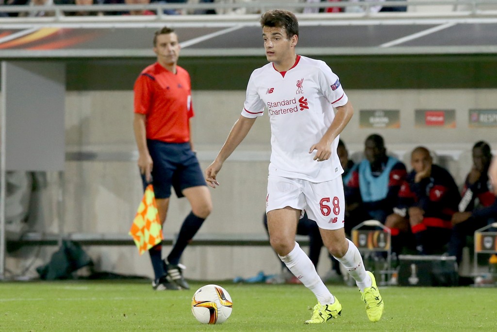 BORDEAUX, FRANCE - SEPTEMBER 17: Pedro Chirivella for Liverpool FC during the Europa League game between FC Girondins de Bordeaux and Liverpool FC at Matmut Atlantique Stadium on September 17, 2015 in Bordeaux, France. (Photo by Romain Perrocheau/Getty Images)