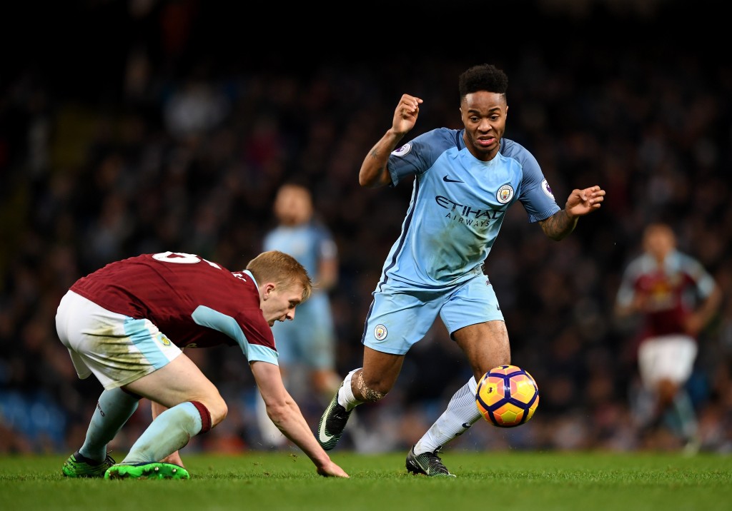 MANCHESTER, ENGLAND - JANUARY 02: Raheem Sterling of Manchester City in action during the Premier League match between Manchester City and Burnley at Etihad Stadium on January 2, 2017 in Manchester, England. (Photo by Shaun Botterill/Getty Images)