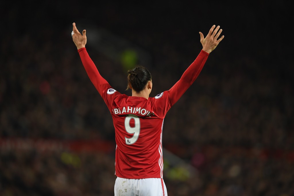 MANCHESTER, ENGLAND - JANUARY 15: Zlatan Ibrahimovic of Manchester United gestures during the Premier League match between Manchester United and Liverpool at Old Trafford on January 15, 2017 in Manchester, England. (Photo by Mike Hewitt/Getty Images)