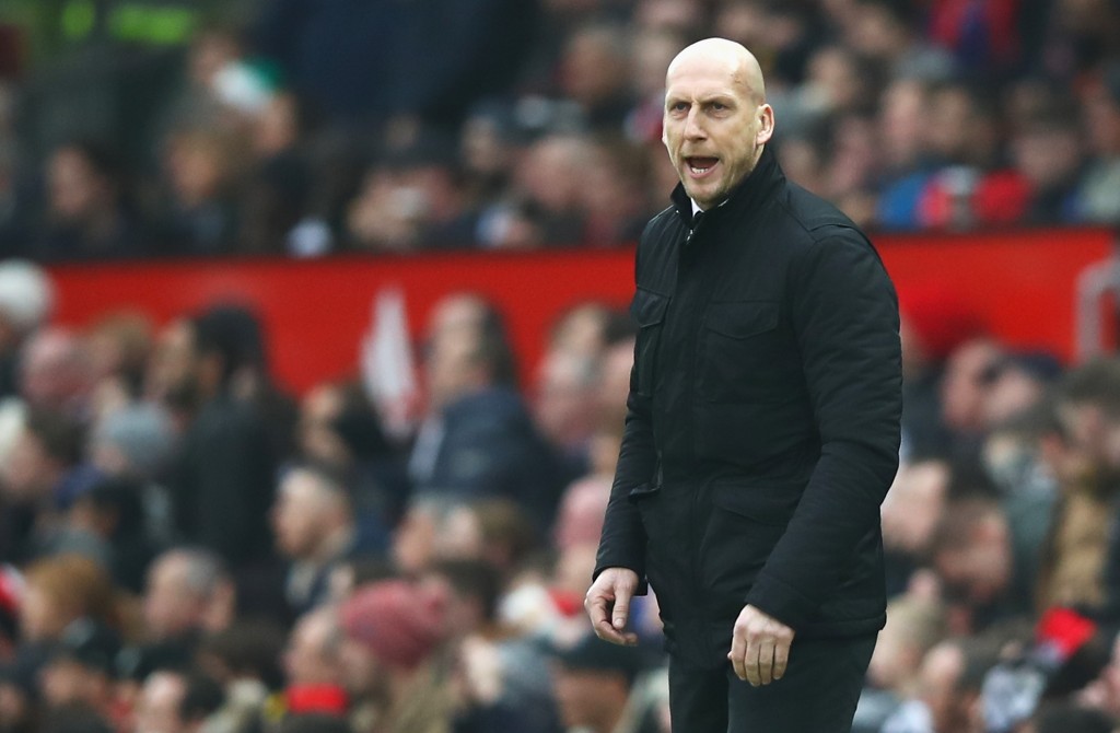 MANCHESTER, ENGLAND - JANUARY 07: Jaap Stam, Manager of Reading looks on during the Emirates FA Cup third round match between Manchester United and Reading at Old Trafford on January 7, 2017 in Manchester, England. (Photo by Clive Brunskill/Getty Images)