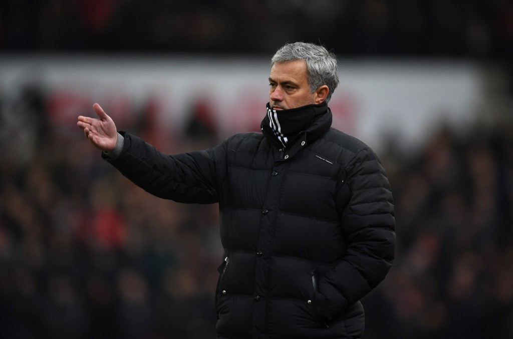 STOKE ON TRENT, ENGLAND - JANUARY 21: Jose Mourinho, Manager of Manchester United gives his team instructions during the Premier League match between Stoke City and Manchester United at Bet365 Stadium on January 21, 2017 in Stoke on Trent, England. (Photo by Gareth Copley/Getty Images)