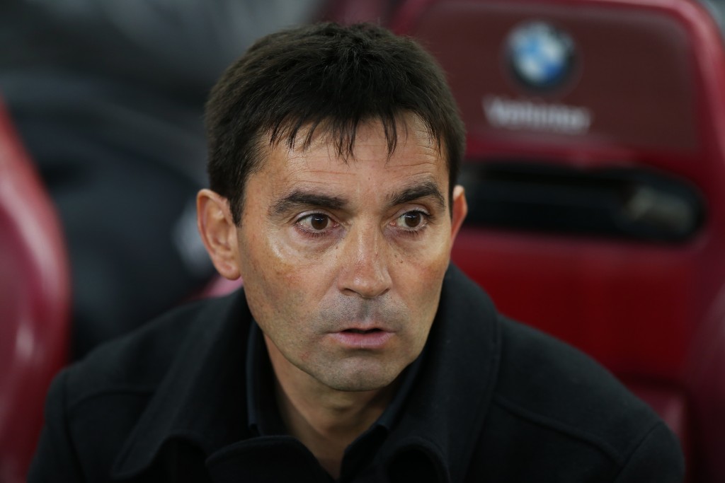 Leganes' coach Asier Garitano looks on before the Spanish league football match Club Atletico de Madrid vs Club Deportivo Leganes SAD at the Vicente Calderon stadium in Madrid on February 4, 2017. / AFP / CESAR MANSO (Photo credit should read CESAR MANSO/AFP/Getty Images)