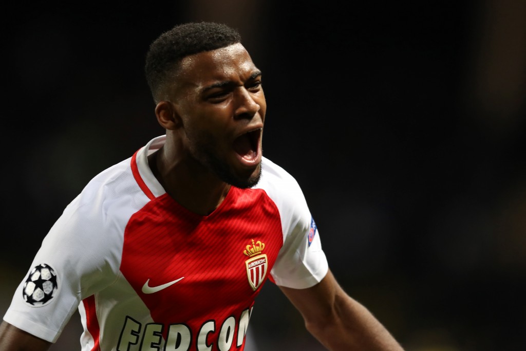 Monaco's French midfielder Thomas Lemar celebrates after scoring during the UEFA Champions League group E football match AS Monaco and Tottenham Hotspur FC at the Louis II stadium in Monaco on November 22, 2016. / AFP / Valery HACHE (Photo credit should read VALERY HACHE/AFP/Getty Images)