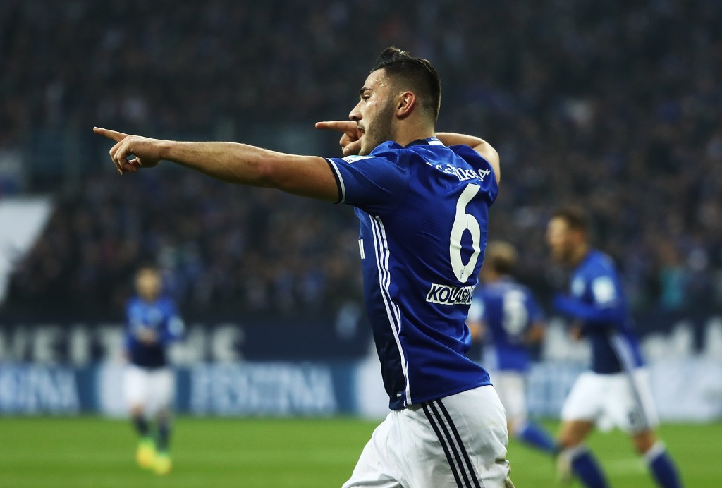 GELSENKIRCHEN, GERMANY - NOVEMBER 27: Sead Kolasinac of Schalke 04 celebrates scoring a goal during the Bundesliga match between FC Schalke 04 and SV Darmstadt 98 at Veltins-Arena on November 27, 2016 in Gelsenkirchen, Germany. (Photo by Alex Grimm/Bongarts/Getty Images)