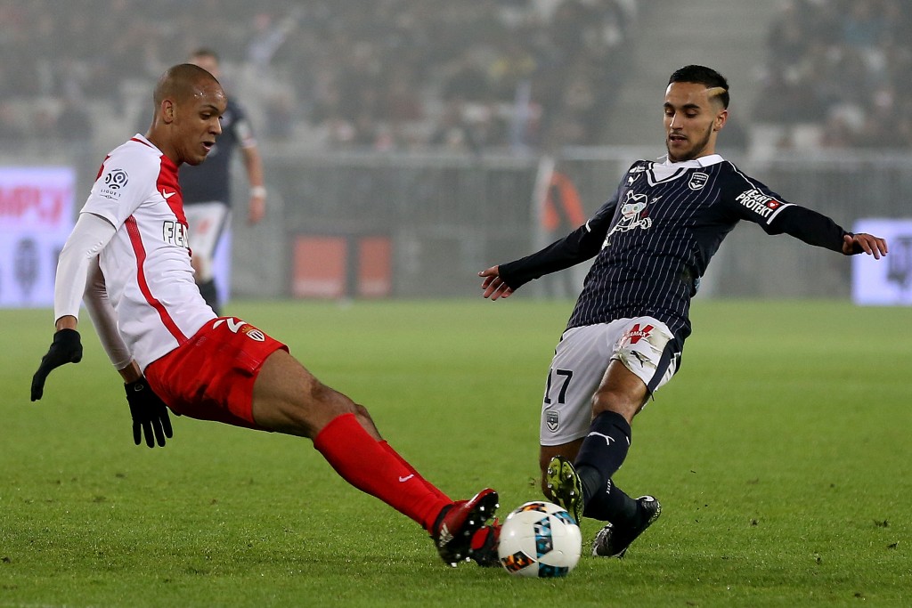 Monaco's Brazilian defender Fabinho (L) and Bordeaux' Algerian midfielder Adam Ounas vie for the ball during the French L1 football match between Bordeaux (FCGB) and Monaco (ASMFC) at the Matmut Atlantique Stadium in Bordeaux, southwestern France, on December 10, 2016. / AFP / ROMAIN PERROCHEAU (Photo credit should read ROMAIN PERROCHEAU/AFP/Getty Images)