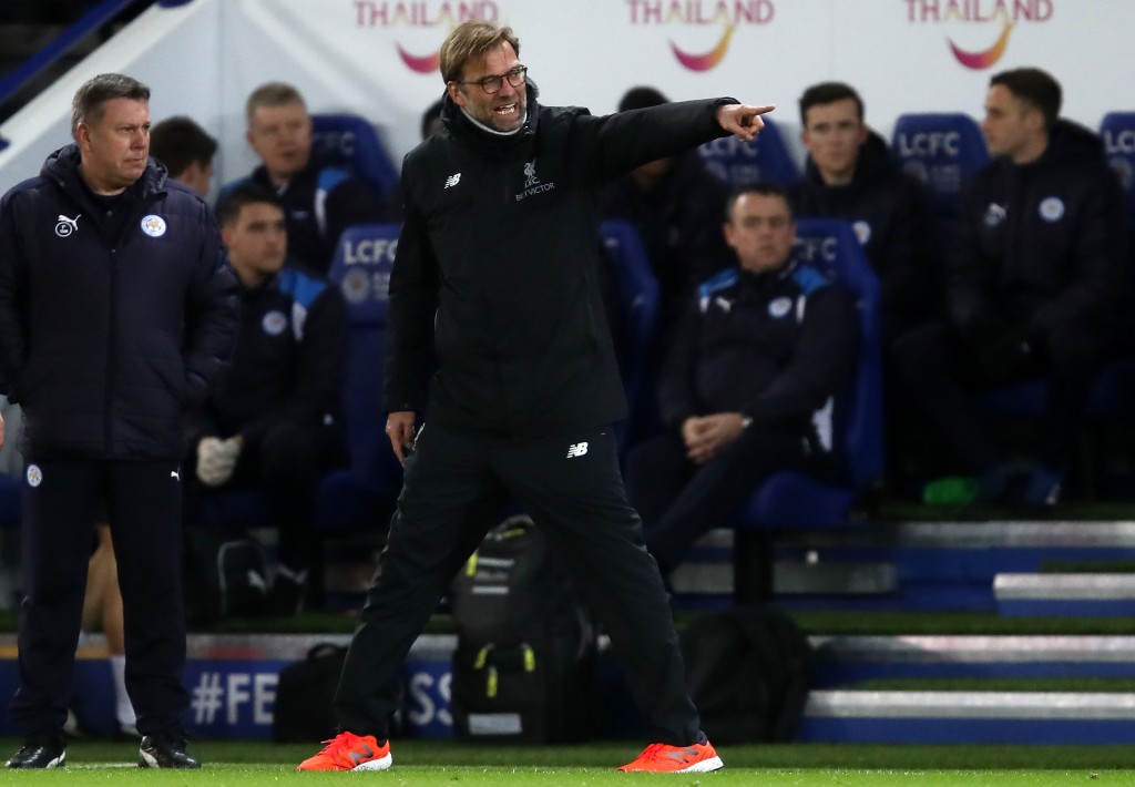 LEICESTER, ENGLAND - FEBRUARY 27: Jurgen Klopp, Manager of Liverpool reacts during the Premier League match between Leicester City and Liverpool at The King Power Stadium on February 27, 2017 in Leicester, England. (Photo by Julian Finney/Getty Images)