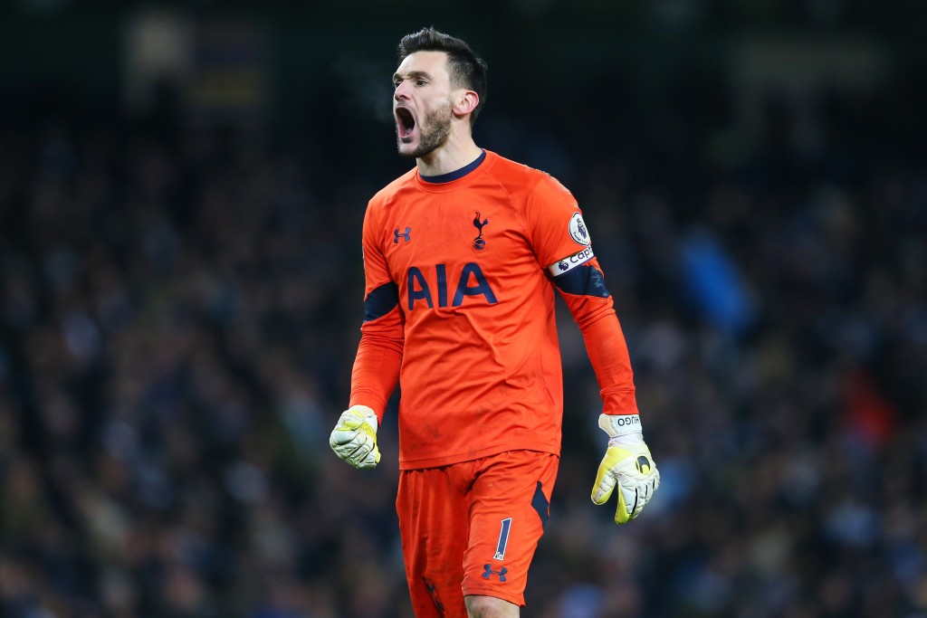 MANCHESTER, ENGLAND - JANUARY 21: Hugo Lloris of Tottenham Hotspur celebrates his sides second goal during the Premier League match between Manchester City and Tottenham Hotspur at the Etihad Stadium on January 21, 2017 in Manchester, England. (Photo by Alex Livesey/Getty Images)