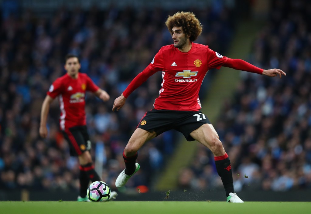 MANCHESTER, ENGLAND - APRIL 27: Marouane Fellaini of Manchester United in action during the Premier League match between Manchester City and Manchester United at Etihad Stadium on April 27, 2017 in Manchester, England. (Photo by Clive Brunskill/Getty Images)