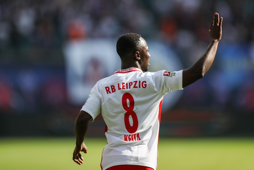 LEIPZIG, GERMANY - APRIL 01: Naby Keitab celebrates after scoring a goal to make it 1-0 the Bundesliga match between RB Leipzig and SV Darmstadt 98 at Red Bull Arena on April 1, 2017 in Leipzig, Germany. (Photo by Maja Hitij/Bongarts/Getty Images)