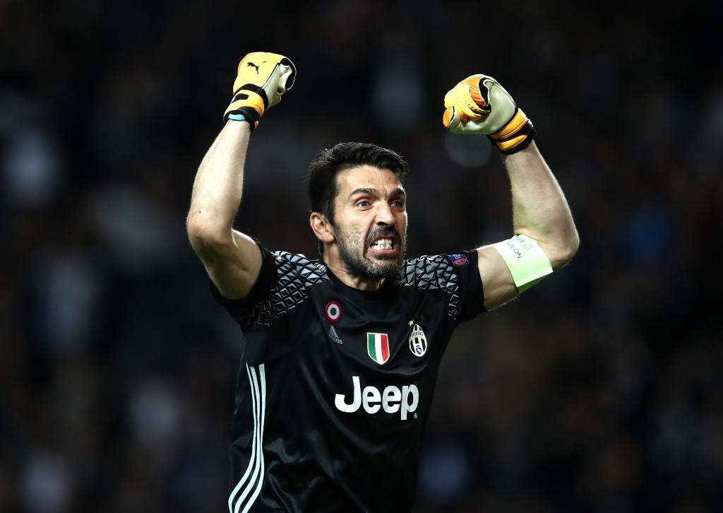 MONACO - MAY 03: Gianluigi Buffon of Juventus celebrates after Gonzalo Higuain (not pictured) scores his sides second goal during the UEFA Champions League Semi Final first leg match between AS Monaco v Juventus at Stade Louis II on May 3, 2017 in Monaco, Monaco. (Photo by Julian Finney/Getty Images)