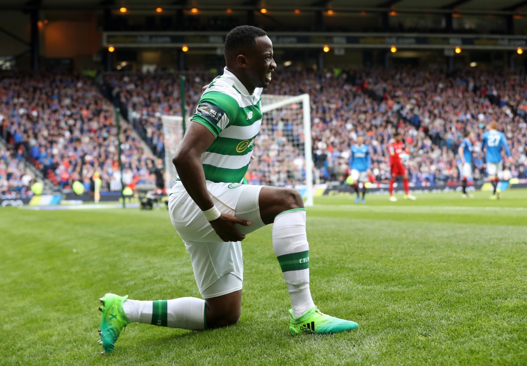 GLASGOW, SCOTLAND - APRIL 23: Moussa Dembele of Celtic reacts after his injury during the Scottish Cup Semi-Final match between Celtic and Rangers at Hampden Park on April 23, 2017 in Glasgow, Scotland. (Photo by Ian MacNicol/Getty Images)