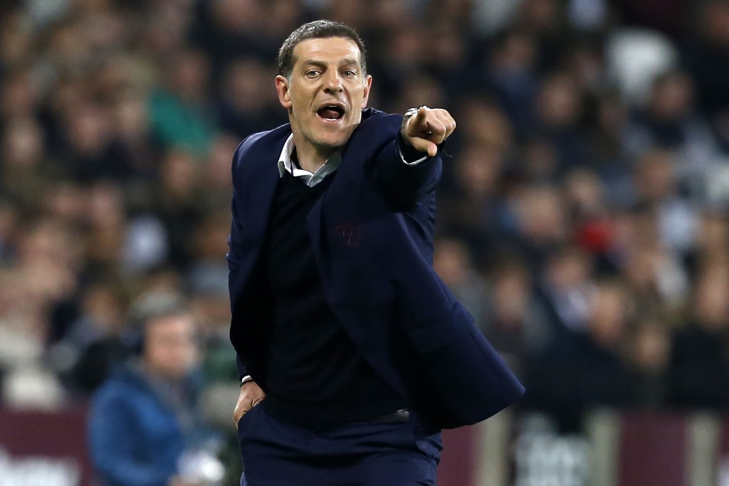 West Ham United's Croatian manager Slaven Bilic gestures on the touchline during the English Premier League football match between West Ham United and Tottenham Hotspur at The London Stadium, in east London on May 5, 2017. / AFP PHOTO / Ian KINGTON / RESTRICTED TO EDITORIAL USE. No use with unauthorized audio, video, data, fixture lists, club/league logos or 'live' services. Online in-match use limited to 75 images, no video emulation. No use in betting, games or single club/league/player publications. / (Photo credit should read IAN KINGTON/AFP/Getty Images)