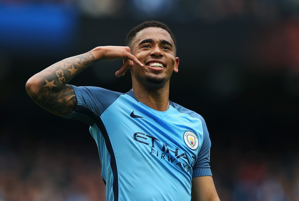 MANCHESTER, ENGLAND - MAY 13: Gabriel Jesus of Manchester City celebrates scoring his sides second goal the Premier League match between Manchester City and Leicester City at Etihad Stadium on May 13, 2017 in Manchester, England. (Photo by Alex Livesey/Getty Images)