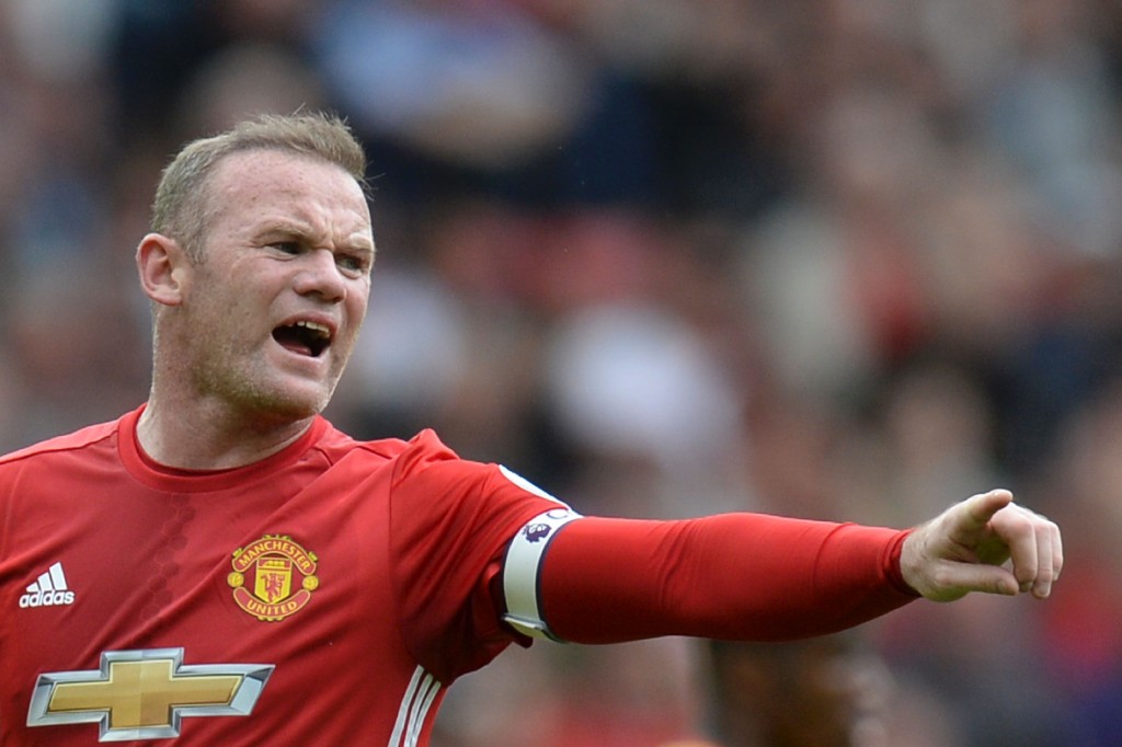 Manchester United's English striker Wayne Rooney shouts instructions during the English Premier League football match between Manchester United and Cyrstal Palace at Old Trafford in Manchester, north west England, on May 21, 2017. / AFP PHOTO / Oli SCARFF / RESTRICTED TO EDITORIAL USE. No use with unauthorized audio, video, data, fixture lists, club/league logos or 'live' services. Online in-match use limited to 75 images, no video emulation. No use in betting, games or single club/league/player publications. / (Photo credit should read OLI SCARFF/AFP/Getty Images)