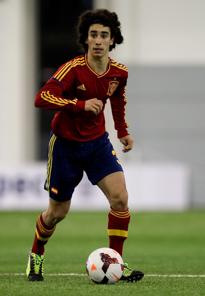 BURTON-UPON-TRENT, ENGLAND - FEBRUARY 14: Marc Cucurella of Spain in action during a U16 Internation match between Spain and Denmark at St Georges Park on February 14, 2014 in Burton-upon-Trent, England. (Photo by Ben Hoskins/Getty Images)