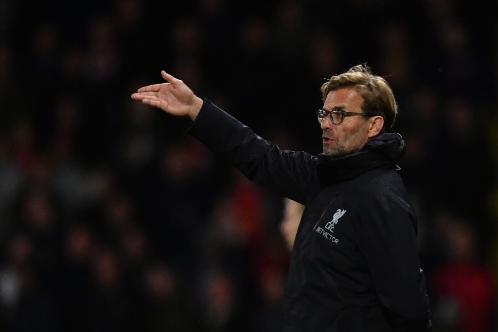 WATFORD, ENGLAND - MAY 01: Jurgen Klopp the manager of Liverpool reacts during the Premier League match between Watford and Liverpool at Vicarage Road on May 1, 2017 in Watford, England. (Photo by Dan Mullan/Getty Images)