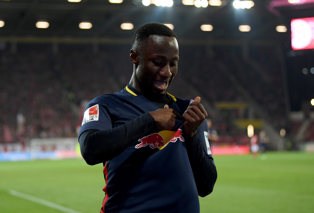 MAINZ, GERMANY - APRIL 05: Naby Deco Keita of Leipzig celebrates after he scores his team's 3rd goal during the Bundesliga match between 1. FSV Mainz 05 and RB Leipzig at Opel Arena on April 5, 2017 in Mainz, Germany. (Photo by Matthias Hangst/Bongarts/Getty Images)