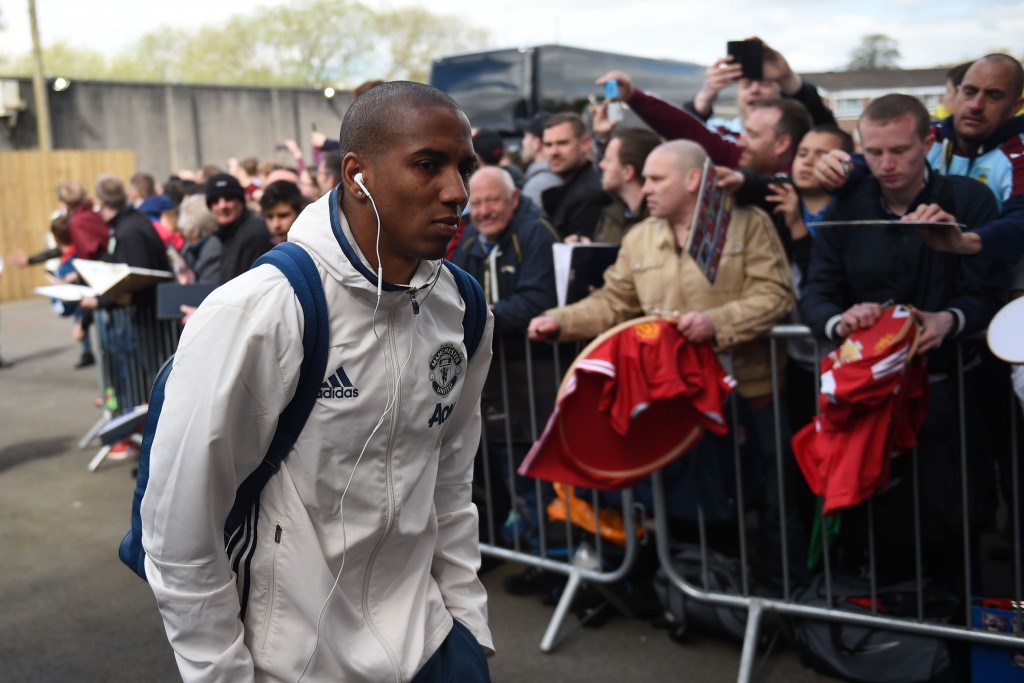 Manchester United's English midfielder Ashley Young arrives for the English Premier League football match between Burnley and Manchester United at Turf Moor in Burnley, north west England on April 23, 2017. / AFP PHOTO / Oli SCARFF / RESTRICTED TO EDITORIAL USE. No use with unauthorized audio, video, data, fixture lists, club/league logos or 'live' services. Online in-match use limited to 75 images, no video emulation. No use in betting, games or single club/league/player publications. / (Photo credit should read OLI SCARFF/AFP/Getty Images)