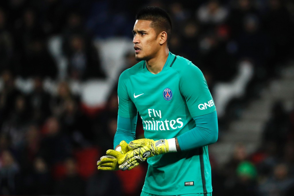 Paris Saint-Germain's French goalkeeper Alphonse Areola looks on during the French L1 football match between Paris Saint-Germain (PSG) and Lille (LOSC) on February 7, 2017 at the Parc des Princes stadium in Paris. / AFP / THOMAS SAMSON (Photo credit should read THOMAS SAMSON/AFP/Getty Images)