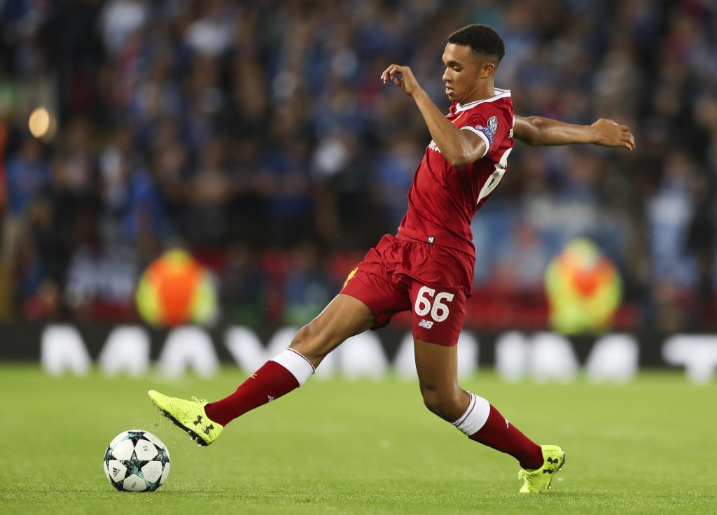 LIVERPOOL, ENGLAND - AUGUST 23: Trent Alexander-Arnold of Liverpool during the UEFA Champions League Qualifying Play-Offs round second leg match between Liverpool FC and 1899 Hoffenheim at Anfield on August 23, 2017 in Liverpool, United Kingdom. (Photo by Mark Robinson/Getty Images)