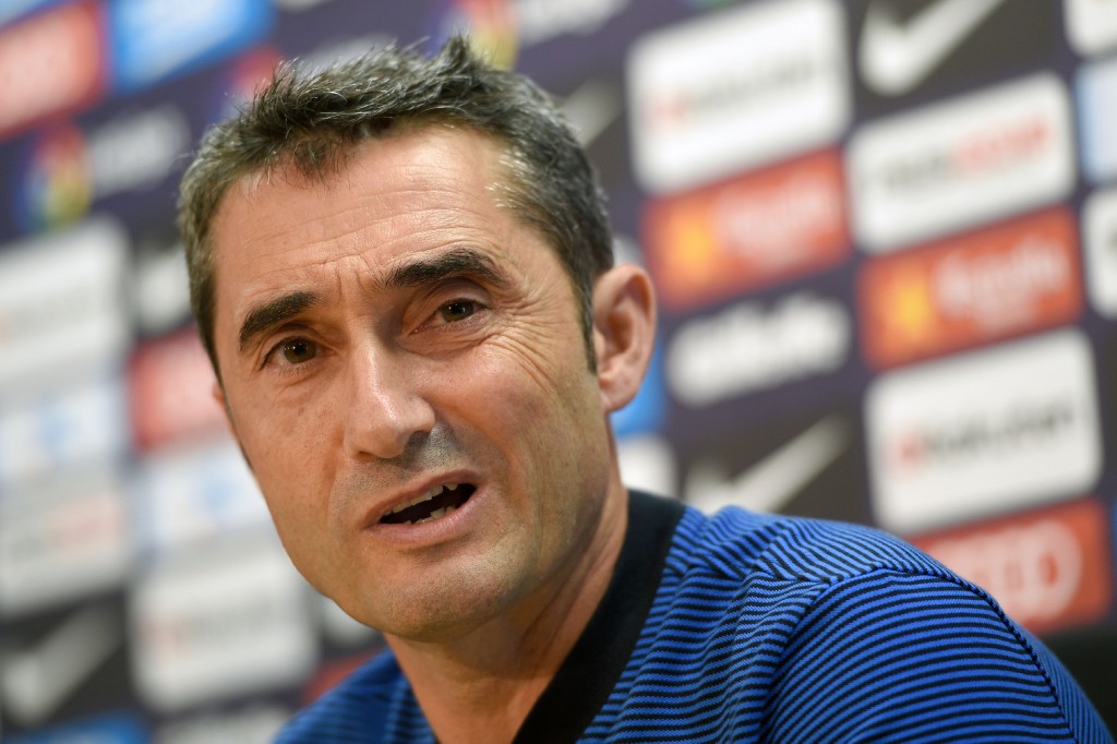 Barcelona's coach Ernesto Valverde gives a press conference at the Sports Center FC Barcelona Joan Gamper in Sant Joan Despi, near Barcelona, on September 8, 2017, on the eve of the Spanish League football match FC Barcelona vs RCD Espanyol. / AFP PHOTO / LLUIS GENE (Photo credit should read LLUIS GENE/AFP/Getty Images)