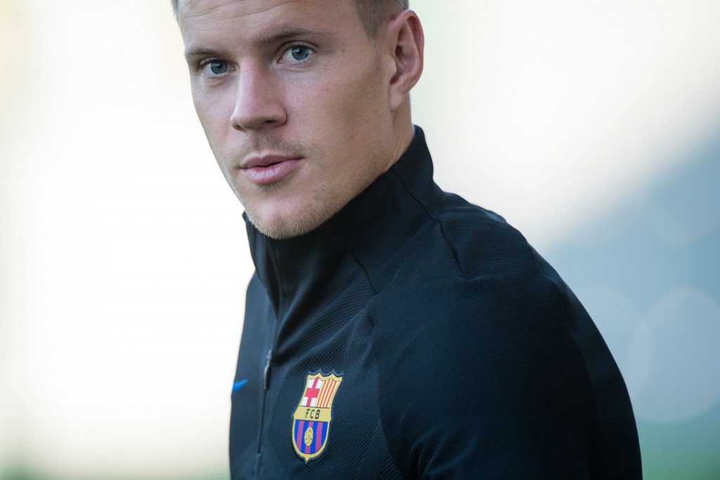 Barcelona's German goalkeeper Marc-Andre ter Stegen looks on during a training session at the Sports Center FC Barcelona Joan Gamper in Sant Joan Despi, near Barcelona on August 12, 2017 on the eve of the team's Spanish Supercup first leg football match FC Barcelona vs Real Madrid. / AFP PHOTO / Josep LAGO (Photo credit should read JOSEP LAGO/AFP/Getty Images)