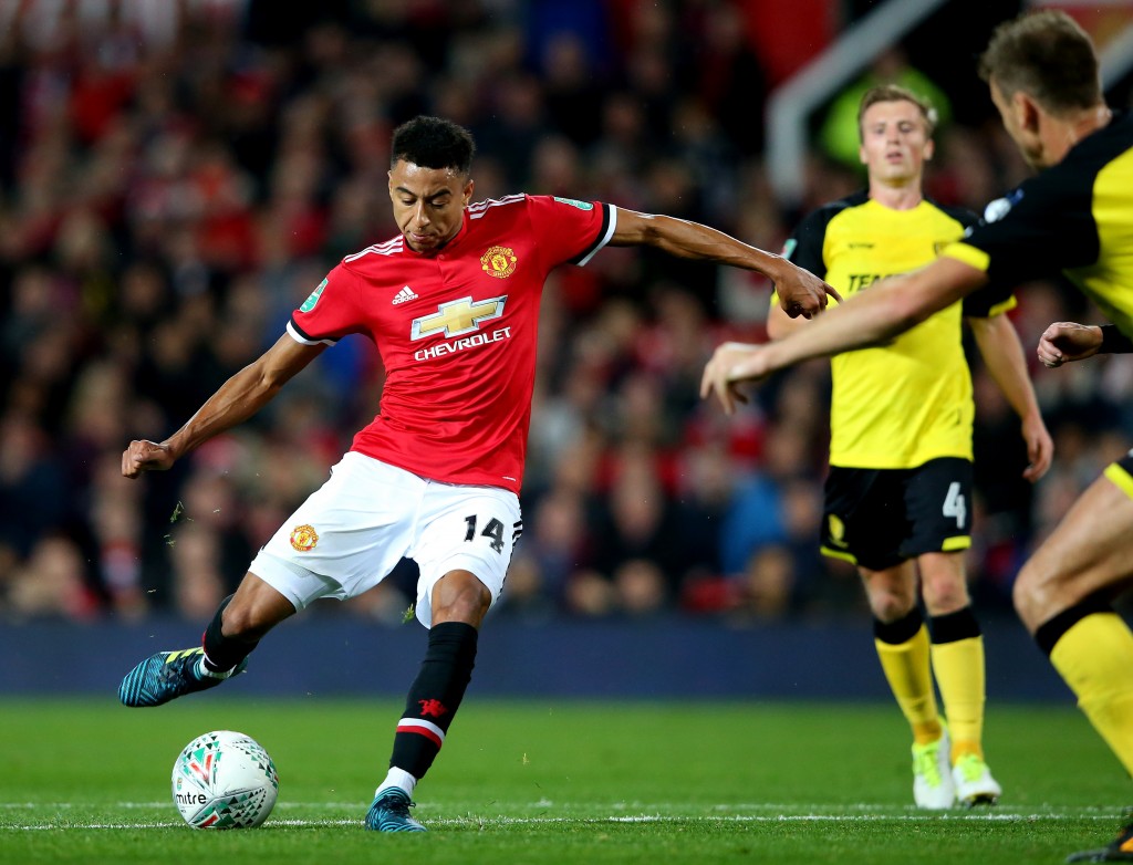 MANCHESTER, ENGLAND - SEPTEMBER 20: Jesse Lingard of Manchester United scores his sides third goal during the Carabao Cup Third Round match between Manchester United and Burton Albion at Old Trafford on September 20, 2017 in Manchester, England. (Photo by Alex Livesey/Getty Images)