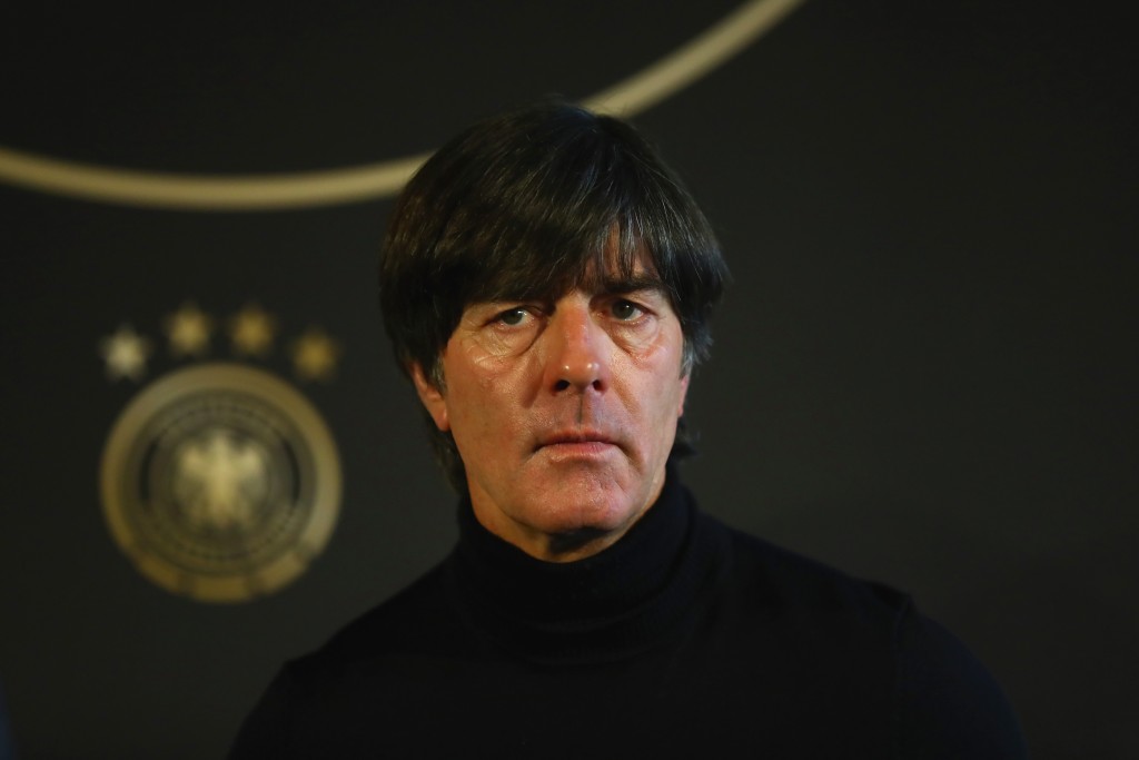 MAINZ, GERMANY - OCTOBER 07: Joachim Loew, head coach of Germany talks to the media during a DFB Press Conference at Hotel Hyatt Regency Mainz ahead of their FIFA 2018 World Cup Group C against Azerbaijan on October 7, 2017 in Mainz, Germany. (Photo by Alexander Hassenstein/Bongarts/Getty Images)