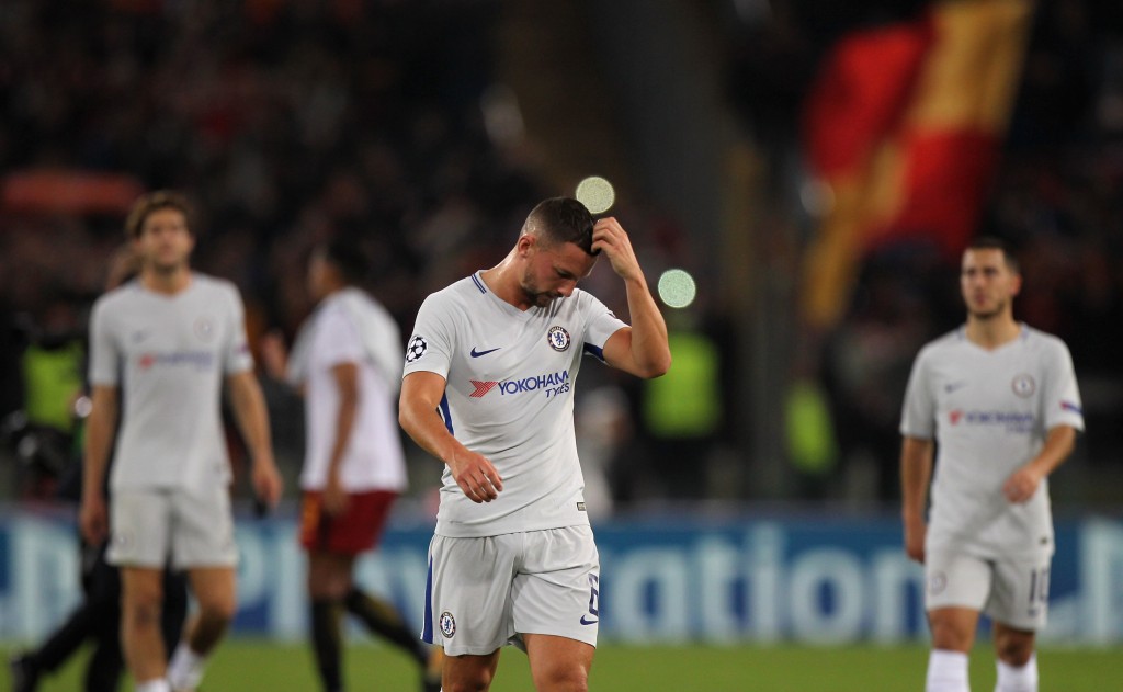 ROME, ITALY - OCTOBER 31: Danny Drinkwater of Chelsea FC reacts after the UEFA Champions League group C match between AS Roma and Chelsea FC at Stadio Olimpico on October 31, 2017 in Rome, Italy. (Photo by Paolo Bruno/Getty Images )