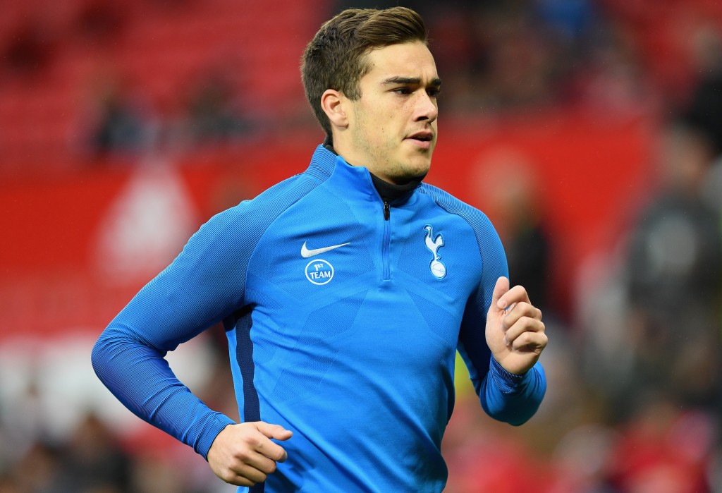 MANCHESTER, UNITED KINGDOM - OCTOBER 28: Harry Winks of Tottenham Hotspur warms up prior to the Premier League match between Manchester United and Tottenham Hotspur at Old Trafford on October 28, 2017 in Manchester, England. (Photo by Michael Regan/Getty Images)