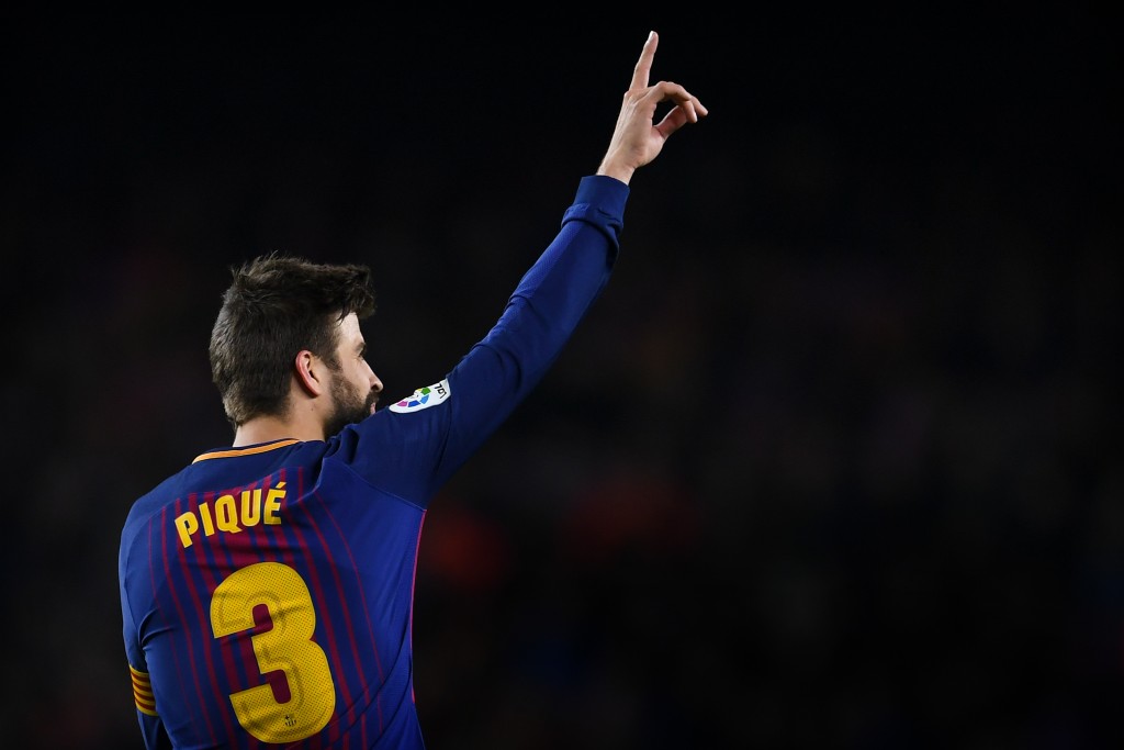 BARCELONA, SPAIN - NOVEMBER 29: Gerard Pique of FC Barcelona after scoring his team's second goal during the Copa del Rey round of 32 second leg match between FC Barcelona and Real Murcia at Camp Nou on November 29, 2017 in Barcelona, Spain. (Photo by David Ramos/Getty Images)