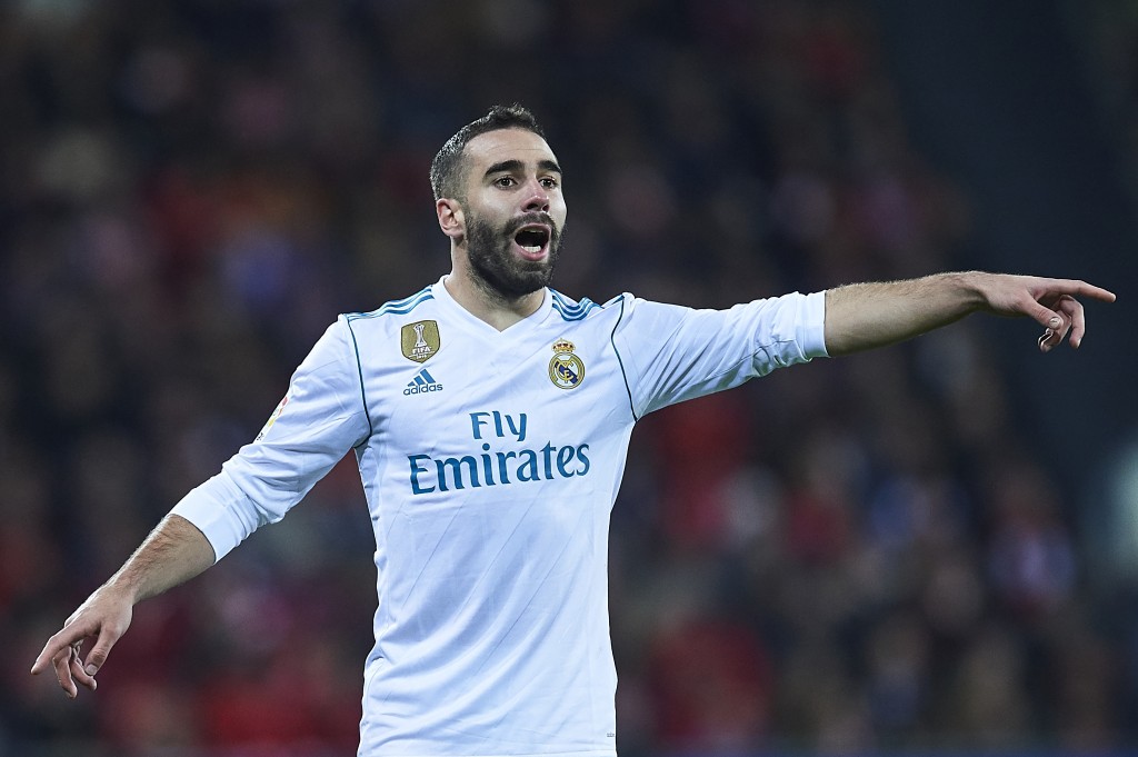 BILBAO, SPAIN - DECEMBER 02: Daniel Carvajal of Real Madrid CF reacts during the La Liga match between Athletic Club and Real Madrid at Estadio de San Mames on December 2, 2017 in Bilbao, Spain. (Photo by Juan Manuel Serrano Arce/Getty Images)