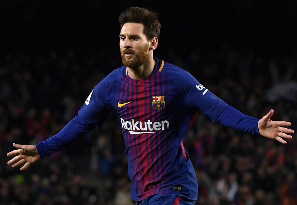 BARCELONA, SPAIN - JANUARY 28: Lionel Messi of Barcelona celebrates after scoring his sides second goal during the La Liga match between Barcelona and Deportivo Alaves at Camp Nou on January 28, 2018 in Barcelona, Spain. (Photo by David Ramos/Getty Images)