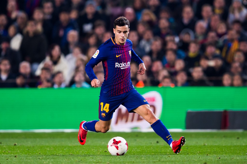 BARCELONA, SPAIN - JANUARY 25: Philippe Coutinho of FC Barcelona conducts the ball during the Spanish Copa del Rey Quarter Final Second Leg match between FC Barcelona and RCD Espanyol at Camp Nou stadium at Camp Nou on January 25, 2018 in Barcelona, Spain. (Photo by Alex Caparros/Getty Images)