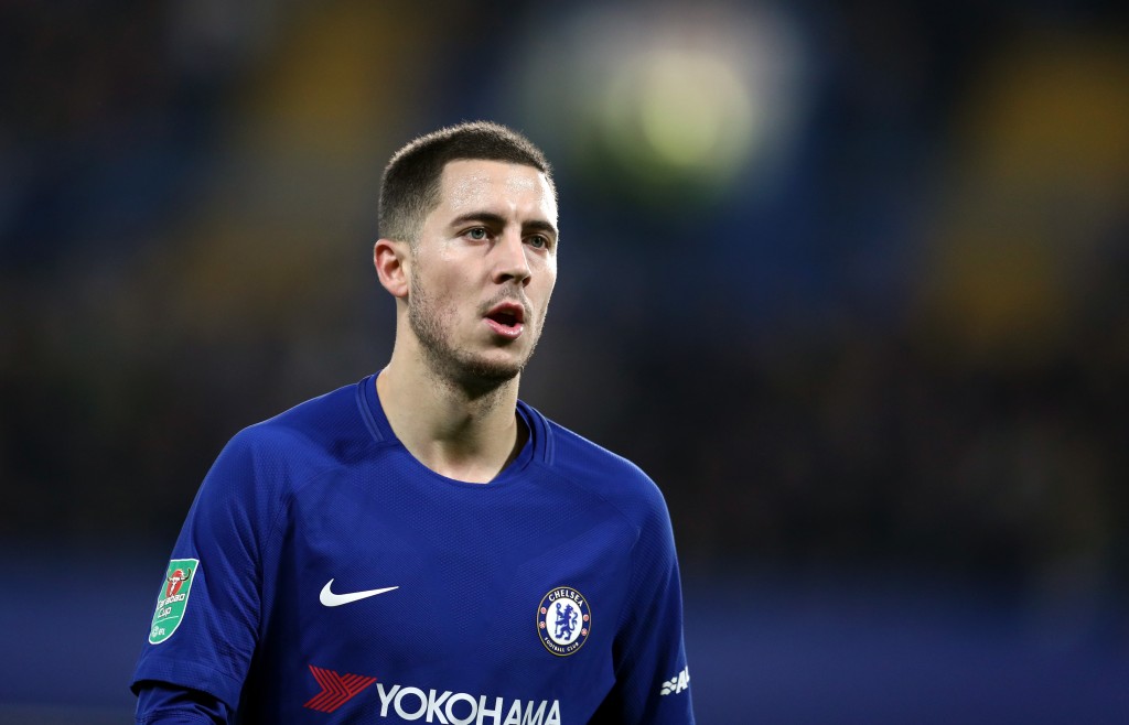 LONDON, ENGLAND - JANUARY 10: Eden Hazard of Chelsea during the Carabao Cup Semi-Final First Leg match between Chelsea and Arsenal at Stamford Bridge on January 10, 2018 in London, England. (Photo by Catherine Ivill/Getty Images)
