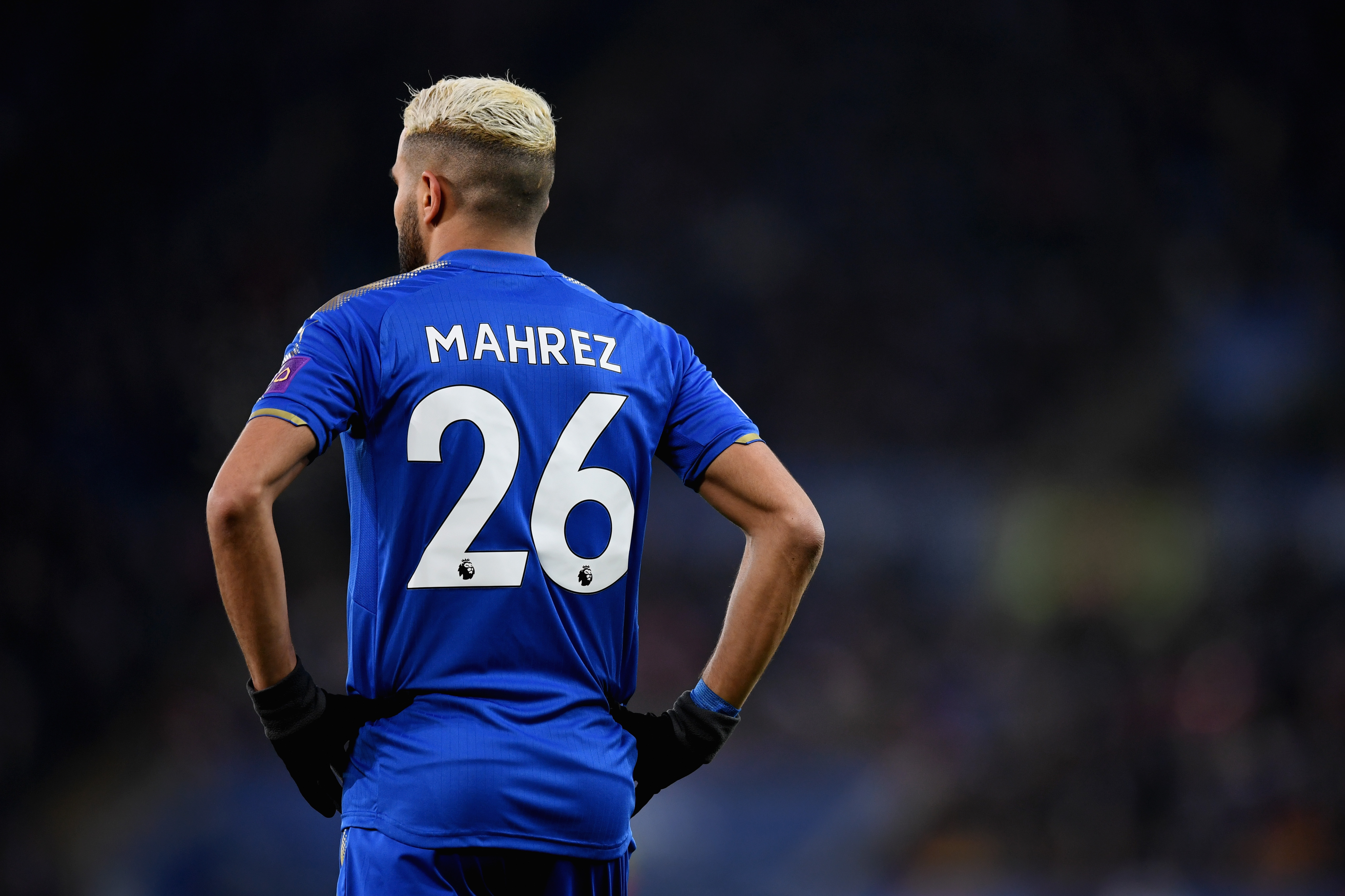 LEICESTER, ENGLAND - DECEMBER 23: Riyad Mahrez of Leicester in action during the Premier League match between Leicester City and Manchester United at The King Power Stadium on December 23, 2017 in Leicester, England. (Photo by Michael Regan/Getty Images)