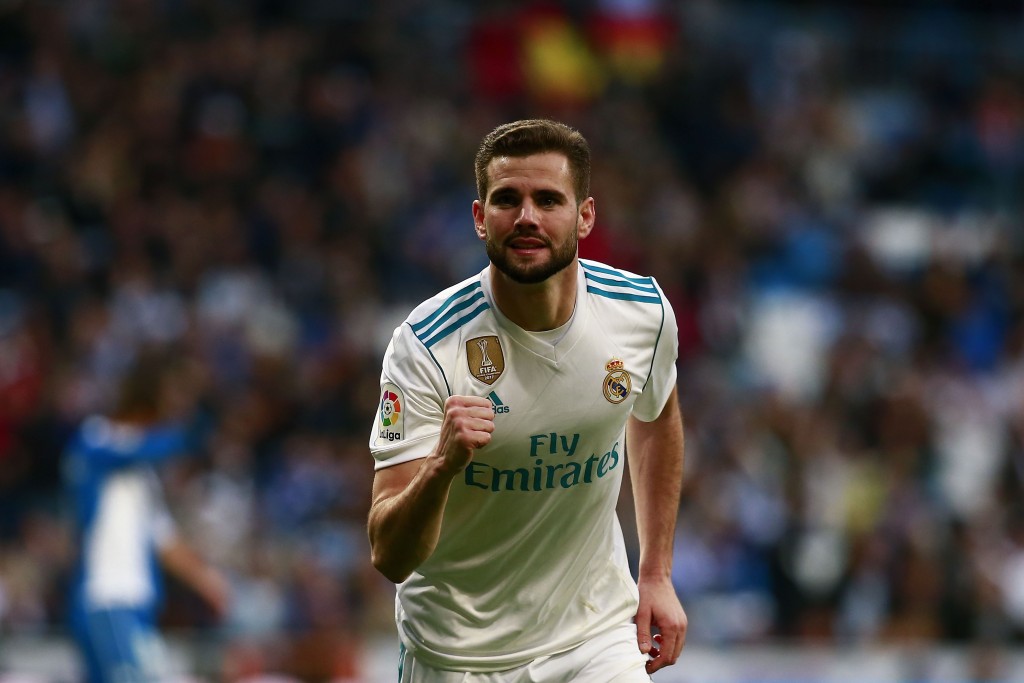 MADRID, SPAIN - JANUARY 21: Nacho Fernandez of Real Madrid CF celebrates scoring their seventh goal during the La Liga match between Real Madrid CF and Deportivo La Coruna at Estadio Santiago Bernabeu on January 21, 2018 in Madrid, Spain. (Photo by Gonzalo Arroyo Moreno/Getty Images)