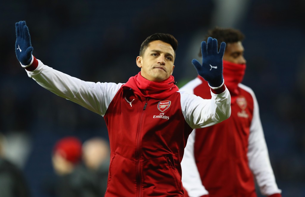 WEST BROMWICH, ENGLAND - DECEMBER 31: Alexis Sanchez of Arsenal gestures prior to the Premier League match between West Bromwich Albion and Arsenal at The Hawthorns on December 31, 2017 in West Bromwich, England. (Photo by Michael Steele/Getty Images)