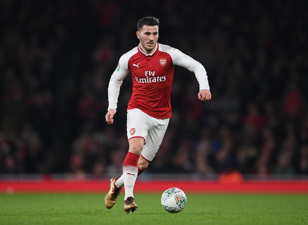 LONDON, ENGLAND - DECEMBER 19: Sead Kolasinac of Arsenal runs with the ball during the Carabao Cup quarter final match between Arsenal and West Ham Unitedat Emirates Stadium on December 19, 2017 in London, England. (Photo by Shaun Botterill/Getty Images)