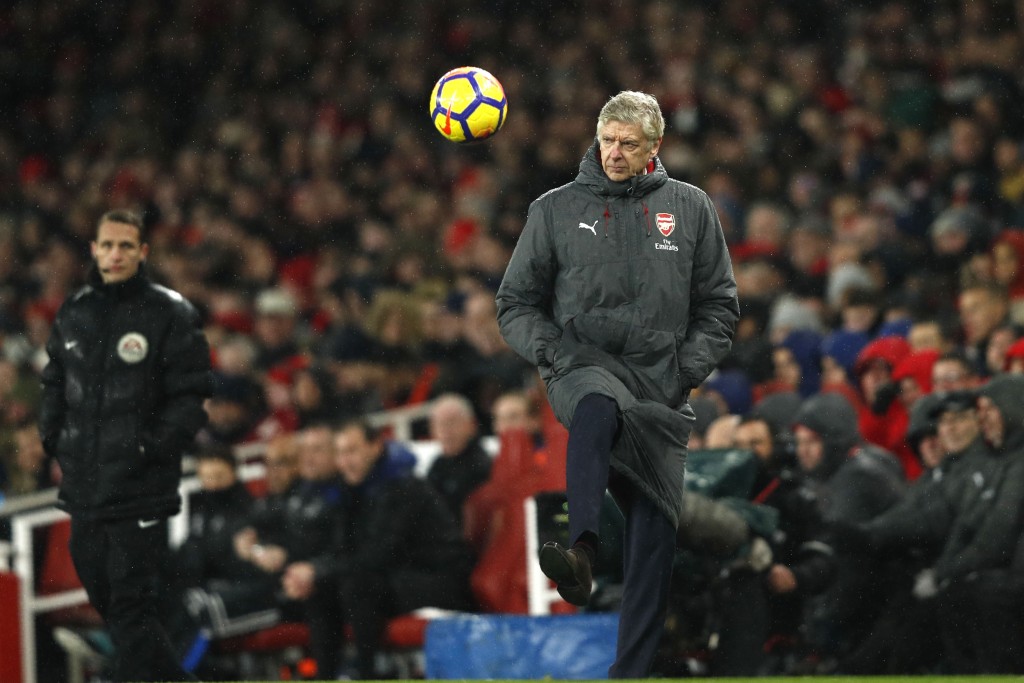 Arsenal's French manager Arsene Wenger gestures on the sidelines during the English Premier League football match between Arsenal and Everton at the Emirates Stadium in London on February 3, 2018. / AFP PHOTO / Adrian DENNIS / RESTRICTED TO EDITORIAL USE. No use with unauthorized audio, video, data, fixture lists, club/league logos or 'live' services. Online in-match use limited to 75 images, no video emulation. No use in betting, games or single club/league/player publications. / (Photo credit should read ADRIAN DENNIS/AFP/Getty Images)
