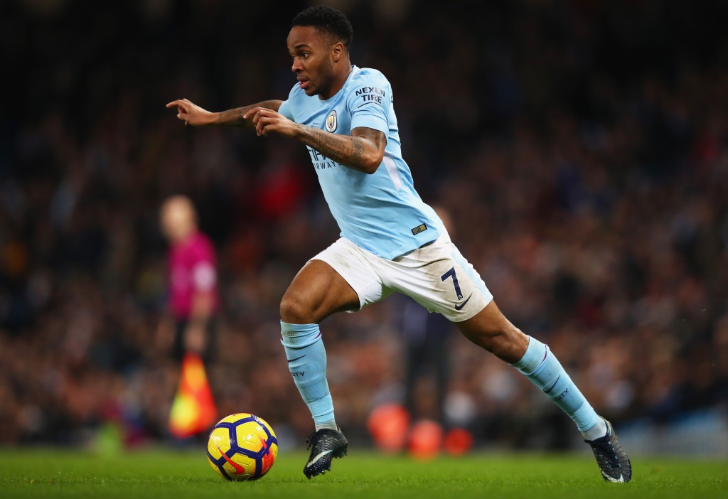MANCHESTER, ENGLAND - FEBRUARY 10: Raheem Sterling of Manchester City in action during the Premier League match between Manchester City and Leicester City at Etihad Stadium on February 10, 2018 in Manchester, England. (Photo by Clive Brunskill/Getty Images)