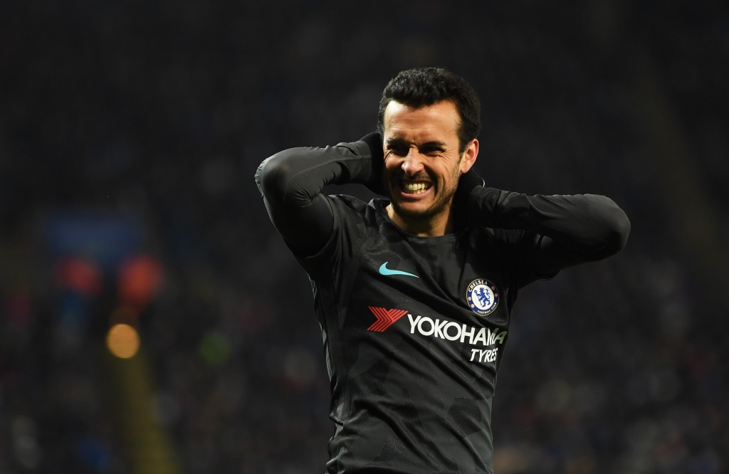 LEICESTER, ENGLAND - MARCH 18: Pedro of Chelsea reacts during The Emirates FA Cup Quarter Final match between Leicester City and Chelsea at The King Power Stadium on March 18, 2018 in Leicester, England. (Photo by Shaun Botterill/Getty Images)