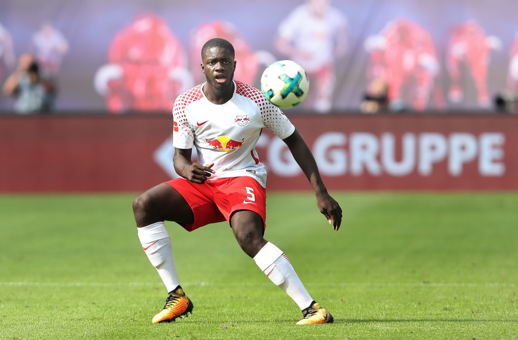 LEIPZIG, GERMANY - AUGUST 27: Dayot Upamecano of Leipzig passes the ball during the Bundesliga match between RB Leipzig and Sport-Club Freiburg at Red Bull Arena on August 27, 2017 in Leipzig, Germany. (Photo by Ronny Hartmann/Bongarts/Getty Images)