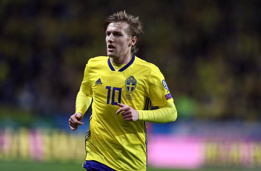 SOLNA, SWEDEN - NOVEMBER 10: Emil Forsberg of Sweden during the FIFA 2018 World Cup Qualifier Play-Off: First Leg between Sweden and Italy at Friends arena on November 10, 2017 in Solna, Sweden. (Photo by Catherine Ivill/Getty Images)