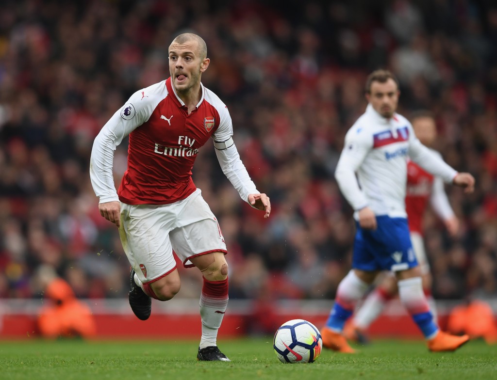 LONDON, ENGLAND - APRIL 01: Jack Wilshere of Arsenal runs with the ball during the Premier League match between Arsenal and Stoke City at Emirates Stadium on April 1, 2018 in London, England. (Photo by Shaun Botterill/Getty Images)