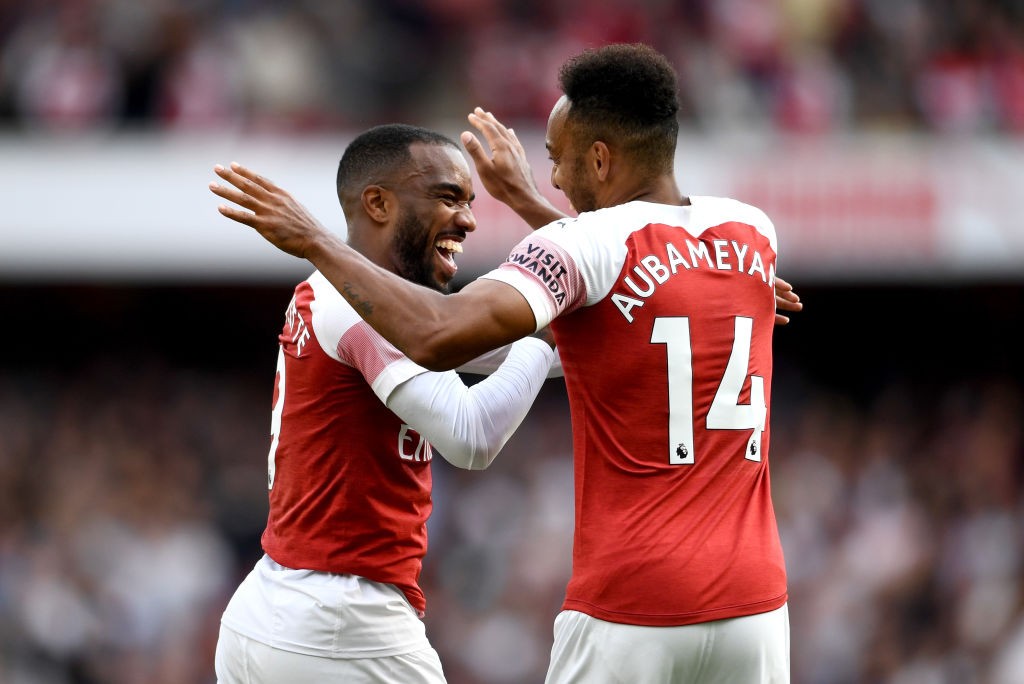 Despite the great chemistry between Aubameyang and Lacazette in the dressing room, the Gabonese could be the reason why Lacazette would want to leave Arsenal. (Photo courtesy: AFP/Getty)